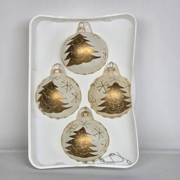 Vintage Rauch for Target Ivory Frosted Gold Tree Glass Ornament Set‎ of 4 Stars - Picture 7 of 16